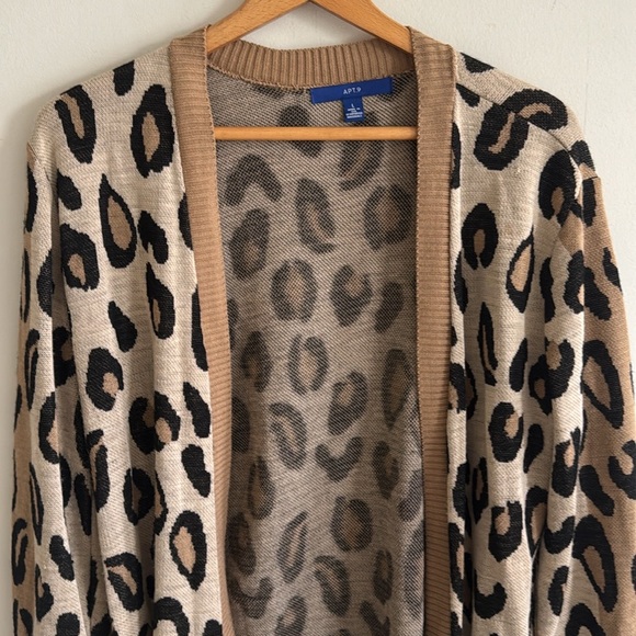 Apt 9 leopard animal print long sleeve open long cardigan sweater size Large - Picture 2 of 5